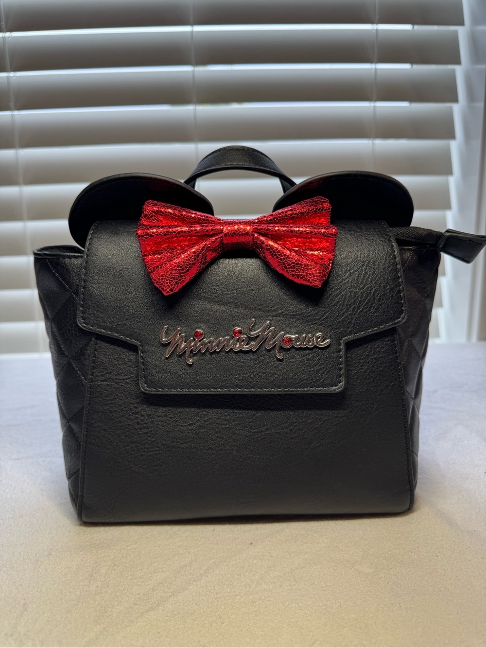Black Disney Minnie Mouse Backpack with Red Bow